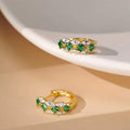 Gold Tone Green Marquise Stone Huggie Hoop Earrings view 3
