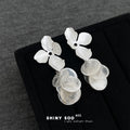Matte Silver Flower Shell Disc Tassel Drop Earrings Pair view 4