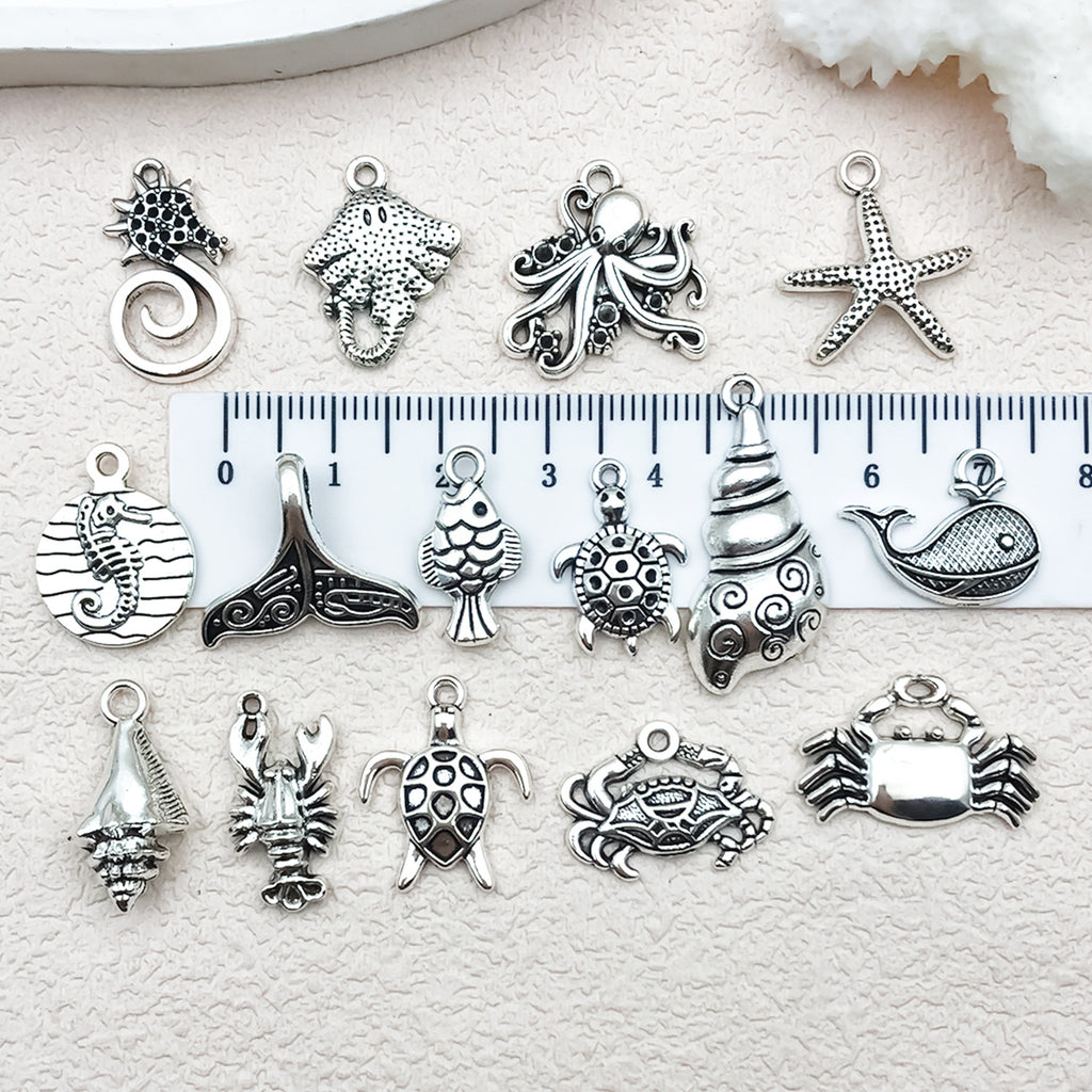 Antique Silver Zinc Alloy Turtle Starfish Crab Charm Pendant for DIY Necklace Bracelet