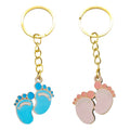 Blue Pink Wooden Baby Feet Chain Keychain Gold Ring view 5