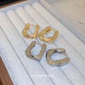 Sculpted Square Hoop Earrings in Gold and Silver Tone view 3