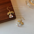 Gold-Tone Bow Clear Crystal Bell Drop Hook Earrings Pair view 6
