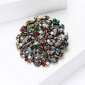 Openwork Round Floral Crystal Brooch in Antique Gold Tone view 2