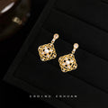 Gold Filigree Square Pearl Drop Earrings Teardrop Studs view 1