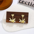 Gold and Silver Origami Crane Heart Bead Stud Earrings view 6
