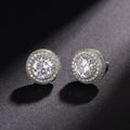 Round Clear Stone Double Halo Stud Earrings With Clear Stone Accents view 3