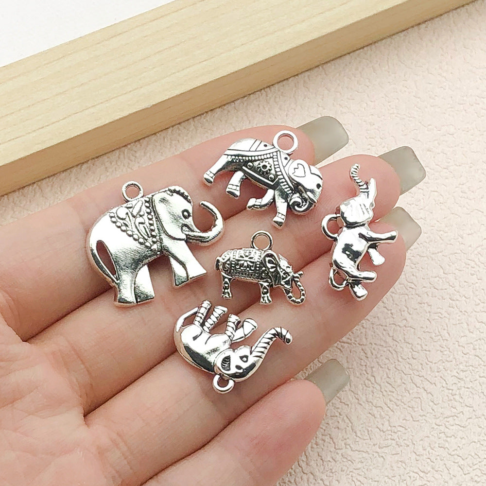 Vintage Zinc Alloy Elephant Head Hollow Animal Charm Pendant for DIY Bracelet Necklace
