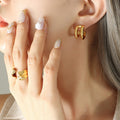 Double C-Shape Dual Band Stud Hoop Earrings Gold Steel view 4