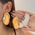 Gold and Silver Irregular Mirror Finish Large Stud Earrings view 1