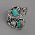 Double Turquoise-Colored Oval Adjustable Bypass Ring In Antiqued Silver Tone view 5
