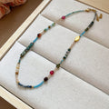 Mixed Gemstone Bead Necklace Multicolor or Pink Stone Strand view 1
