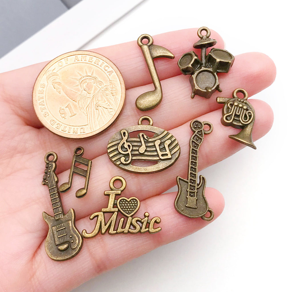 Antique Bronze Zinc Alloy Music Note Instrument Charm Pendant for DIY Necklace Bracelet