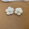 White Flower Pearl Clip On And Stud Earrings With Decorative Details view 6