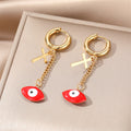 Gold Huggie Evil Eye Chain Drop Earrings 6 Color Styles view 7