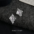 Silver-Tone Openwork Flower Stud Earrings Light Purple Stone view 4