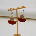 Gold Hoop and Layered Wood Look Semicircle Drop Earrings view 2