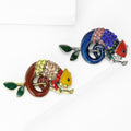Curled Tail Chameleon Enamel Brooch in Blue and Red view 3