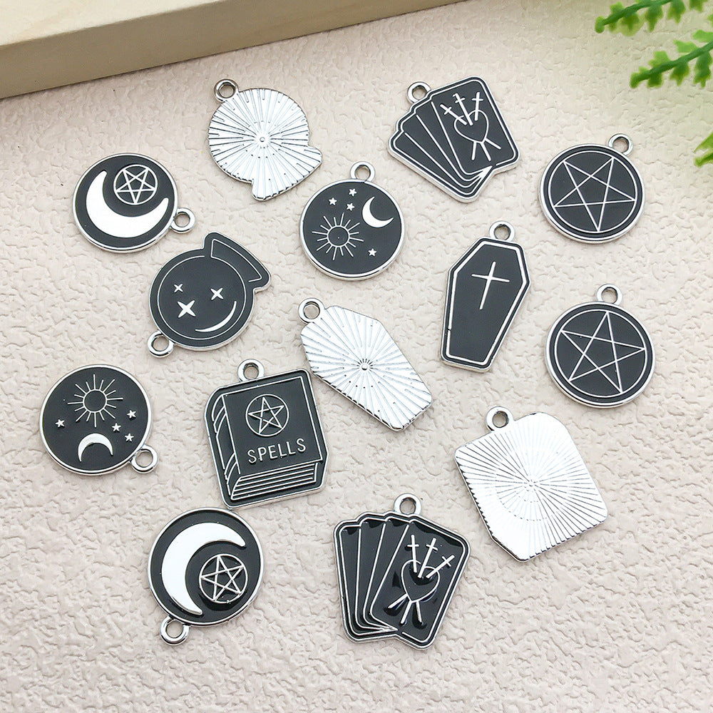 Black White Zinc Alloy Magic Circle Magic Book Round Charm Pendant for Bracelets and Keychains