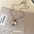 Silver Mirror Puffy Heart Pendant Ball Chain Necklace view 2