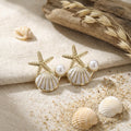 Starfish Shell and Pearl Look Cluster Stud Earrings view 3