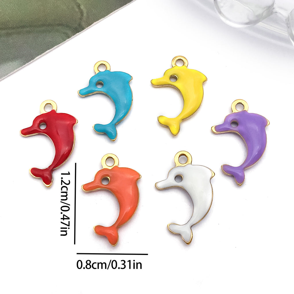 Enamel Stainless Steel Mini Dolphin Charm Pendant for DIY Necklace Earrings Jewelry