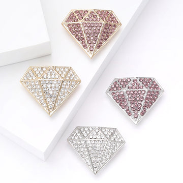 Rhinestone Diamond Shape Brooch Decorative Metal Pin For Jackets And Lapels