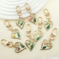 Gold Tone Open Heart Pressed Flower Resin Clip Keychains view 1