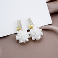 White Petal Cluster Crystal Look Gold Huggie Earrings view 4