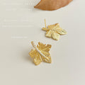 Gold Maple Leaf Earrings Crystal Vein Post and Clip Styles view 6
