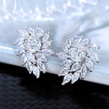Silver Tone Leaf Cluster Stud Earrings with Clear Stones view 3