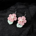 Silver Tone Layered Flower Acrylic Hook Earrings in Five Colors view 3