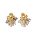 Two Tone Folded Petal Flower Stud Earrings with Crystal Centers view 5