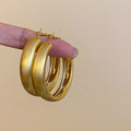 Wide Brushed Gold Tone Layered Hoop Statement Earrings view 2