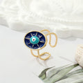 Gold Tone Navy Enamel Evil Eye Adjustable Cuff Ring view 1