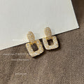 Gold Pave Crystal Teardrop Open Rectangle Clip-On Earrings view 4