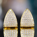 Triangular Clear Crystal Pavé Huggie Earrings in Gold Tone view 2
