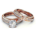 Round Clear Solitaire Engraved Three-Ring Set Rose Gold Tone view 1