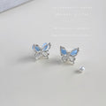 Silver Tone Aqua And Clear Stone Butterfly Stud Earrings For Women view 1