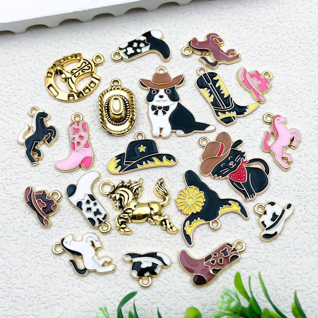 Enamel Zinc Alloy Western Cowboy Hat Boot Charm Pendants for DIY Bracelet Necklace Jewelry