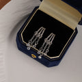 Silver Triple Bar Crystal Look Chain Tassel Stud Earrings view 3
