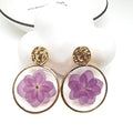 Gold Tone Round Pressed Hydrangea Resin Stud Drop Earrings view 3