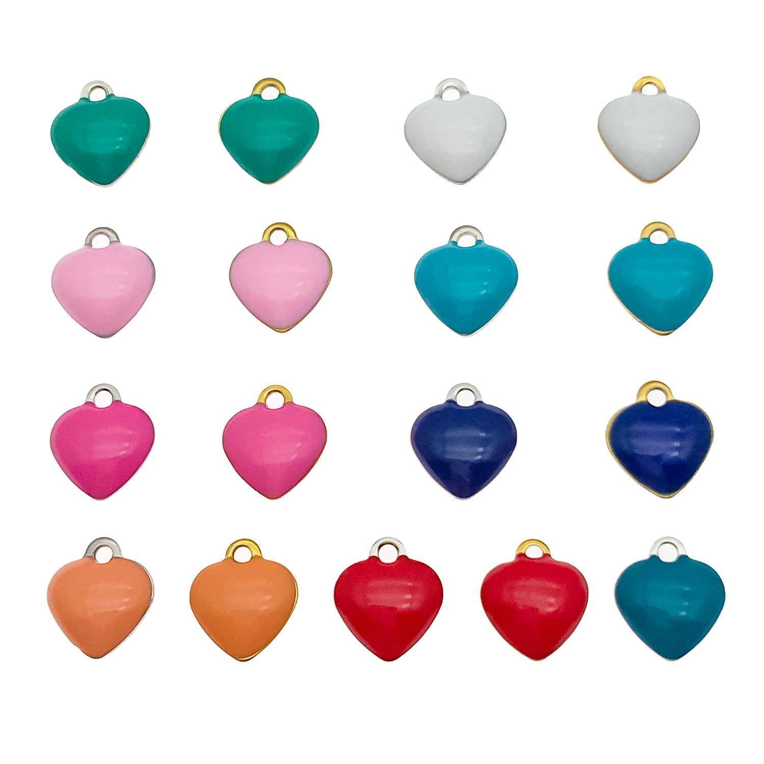 Stainless Steel Enamel Heart Double Sided Charm Pendant for Bracelets Necklaces Earrings