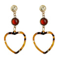 Gold Amber Bead Tortoise Heart Hoop Drop Earrings Matching Pair view 5