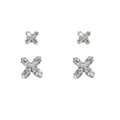 Silver Tone Magnetic Crystal Flower Stud Earring Set view 5