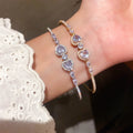 Gold Open Zircon Heart Geometric Cuff Bangle Bracelet view 4