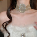 Silver Crystal Statement Collar Necklace with Geometric Fringe view 3