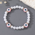 Faux Pearl Crystal Spacer Evil Eye Stretch Bracelets in Five Colors view 3