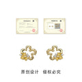 Gold Cloud Outline Stud Earrings Yellow Enamel Flowers CZ view 3