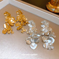 Sculpted Metal Flower Drop Earrings In Gold And Silver Tones view 4