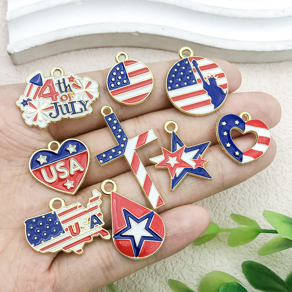 Enamel Iron American Flag Charm Pendant for DIY Independence Day Earrings Necklace Keychain